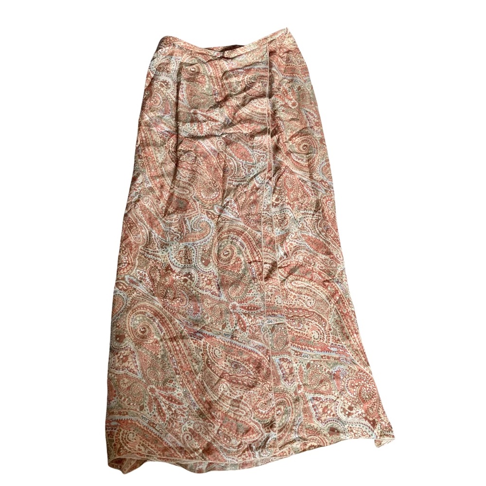 Vintage Talbots 100% Silk Orange and Tan Paisley Wrap Maxi Midi Skirt
